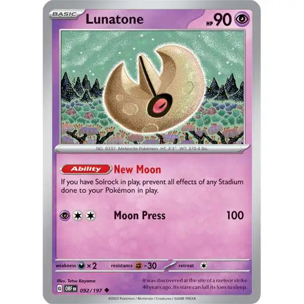 Pokemon Trading Card Game Obsidian Flames Uncommon Lunatone #92