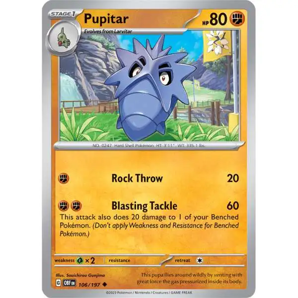 Pokemon Trading Card Game Obsidian Flames Uncommon Pupitar #106