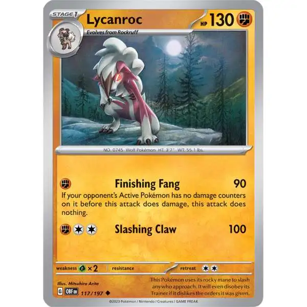 Pokemon Trading Card Game Obsidian Flames Uncommon Lycanroc #117