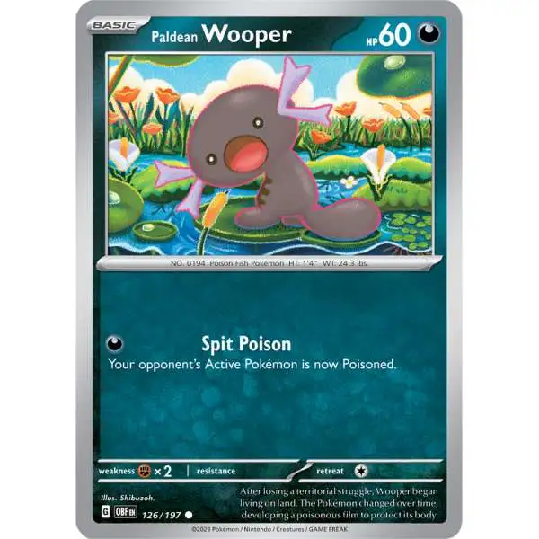 Pokemon Trading Card Game Obsidian Flames Common Paldean Wooper #126