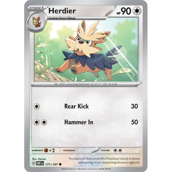 Pokemon Trading Card Game Obsidian Flames Common Herdier #171