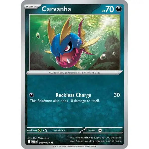 Pokemon Trading Card Game Phantasmal Flames Common Carvanha #60