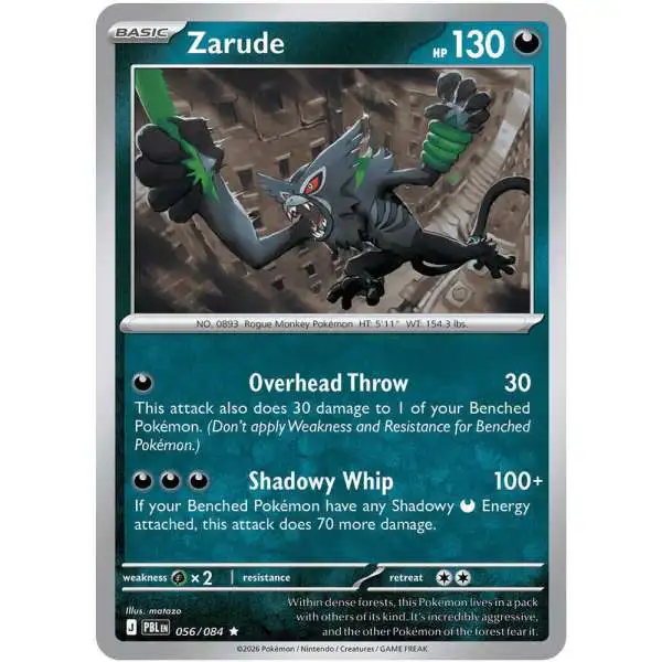 Pokemon Trading Card Game Mega Evolution Pitch Black Rare Zarude #56