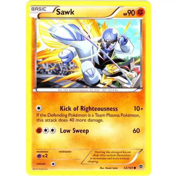 Pokemon Black & White Plasma Blast Common Sawk #52