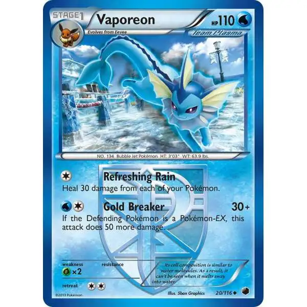 Pokemon Trading Card Game Black & White Plasma Freeze Uncommon Vaporeon #20 [Moderately Played]