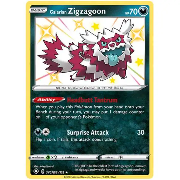 Pokemon Shining Fates Shiny Rare Galarian Zigzagoon SV078