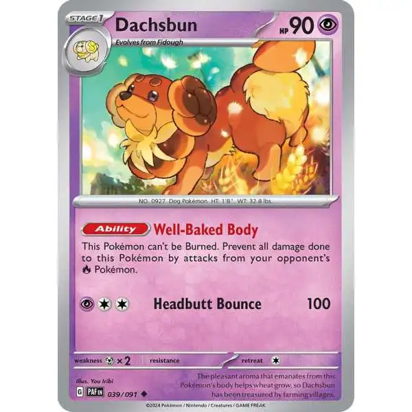 Pokemon Trading Card Game Paldean Fates Uncommon Dachsbun #39