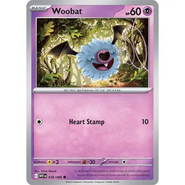 Pokemon Trading Card Game White Flare Common Woobat #36