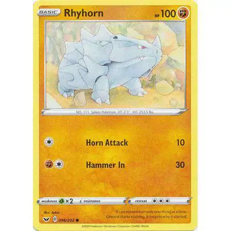Pokemon Trading Card Game Sword & Shield Base Set Common Rhyhorn #96