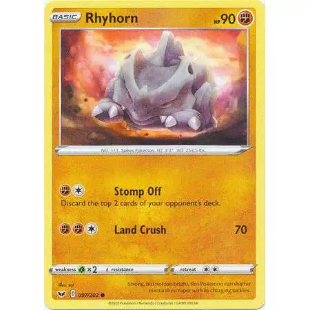 Pokemon Trading Card Game Sword & Shield Base Set Common Rhyhorn #97