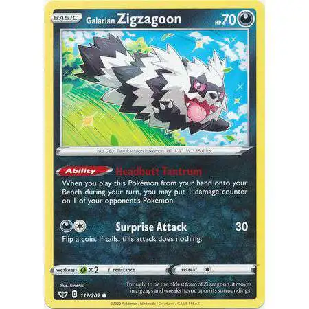 Pokemon Trading Card Game Sword & Shield Base Set Common Galarian Zigzagoon #117