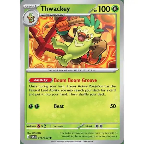 Pokemon Trading Card Game Scarlet & Violet Twilight Masquerade Common Thwackey #15