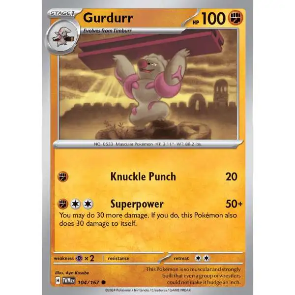 Pokemon Trading Card Game Twilight Masquerade Common Gurdurr #104
