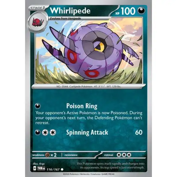 Pokemon Trading Card Game Scarlet & Violet Twilight Masquerade Common Whirlipede #116