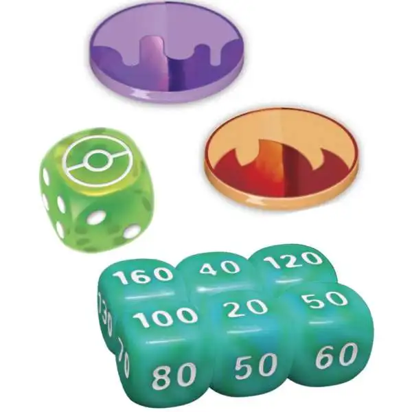 Pokemon Trainer's Toolkit 2024 Damage Counter Dice, Coin-Flip Die & 2 Condition Markers