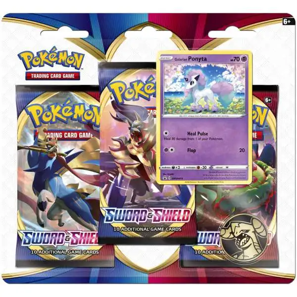 Pokemon Sword & Shield Base Set Galarian Ponyta Special Edition [3 Booster Packs, Promo Card & Coin]