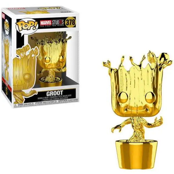 Funko Marvel Studios 10 POP! Marvel Groot Vinyl Bobble Head #378 [Gold Chrome, Damaged Package]