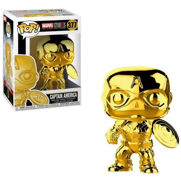 Funko Marvel Studios 10 POP! Marvel Captain America Vinyl Bobble Head #377 [Gold Chrome]