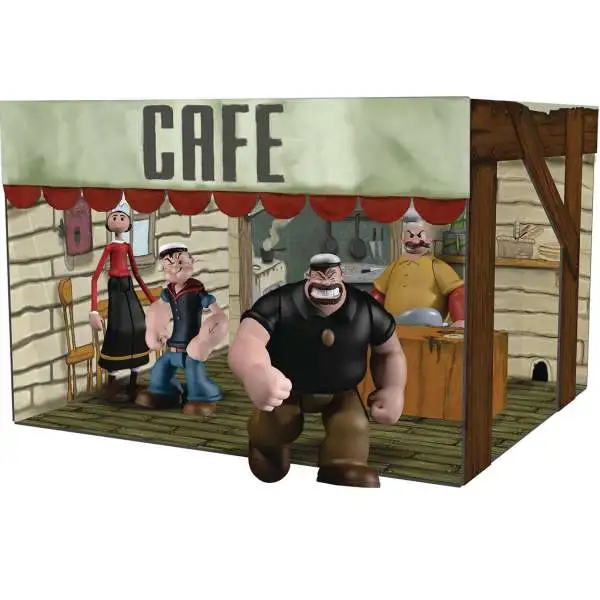 Popeye the Sailor Man 5 Points Popeye, Olive Oyl, Bluto, Rough House & Cafe Playset Deluxe Action Figure Boxed Set