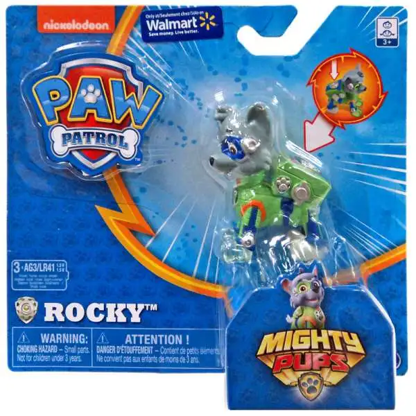 Paw Patrol Mighty Pups Rocky Exclusive Figure [Light-up Badge & Paws]