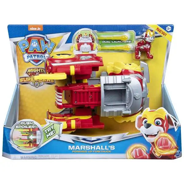 Paw Patrol Mighty Pups Super Paws Marshall's Powered Up Firetruck Transforming Vehicle & Figure