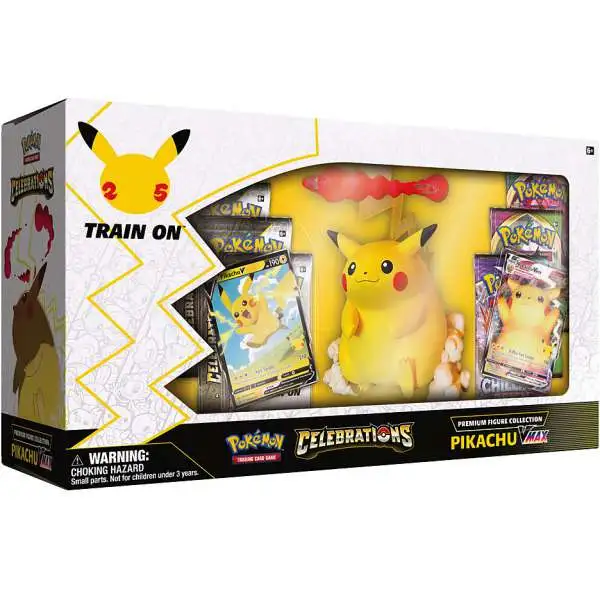 Pokemon Celebrations Pikachu VMAX Premium Figure Collection [8 Celebrations Booster Packs + 3 Additional Booster Packs, 2 Foil Promo Cards, Supersize Figure & More]