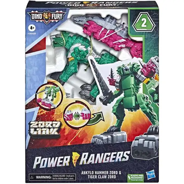 Power Rangers Dino Fury Zord Link Pink & Green Combining Zords Action Figure