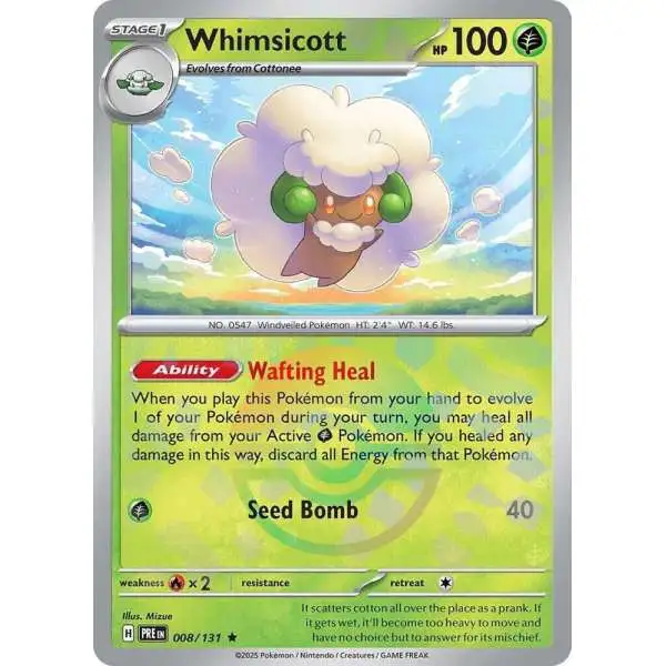 Pokemon Trading Card Game Prismatic Evolutions Rare Whimsicott #8 [Poke Ball Pattern]