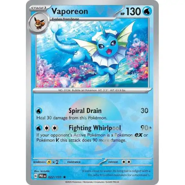 Pokemon Trading Card Game Prismatic Evolutions Rare Vaporeon #22 [Poke Ball Pattern]