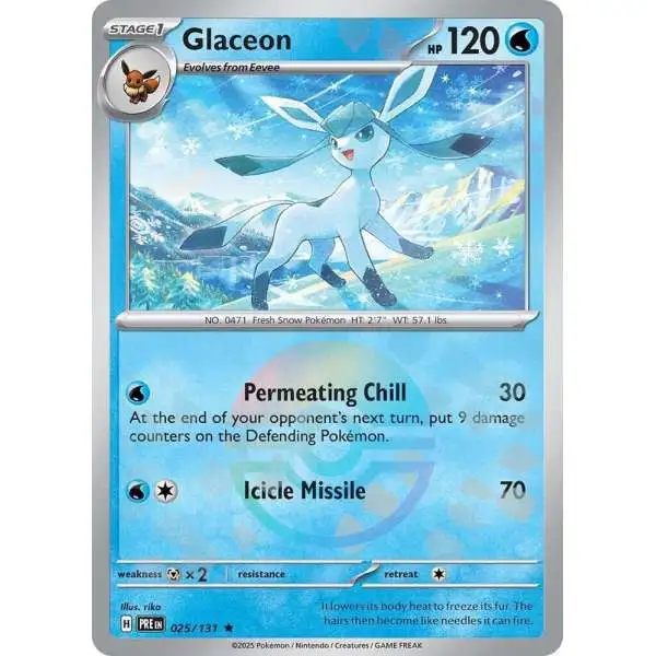 Pokemon Trading Card Game Prismatic Evolutions Rare Glaceon #25 [Poke Ball Pattern]
