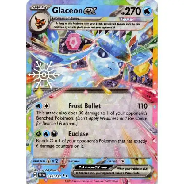 Pokemon Trading Card Game Prismatic Evolutions Double Rare Glaceon ex #26 [Holiday Calendar Stamp]
