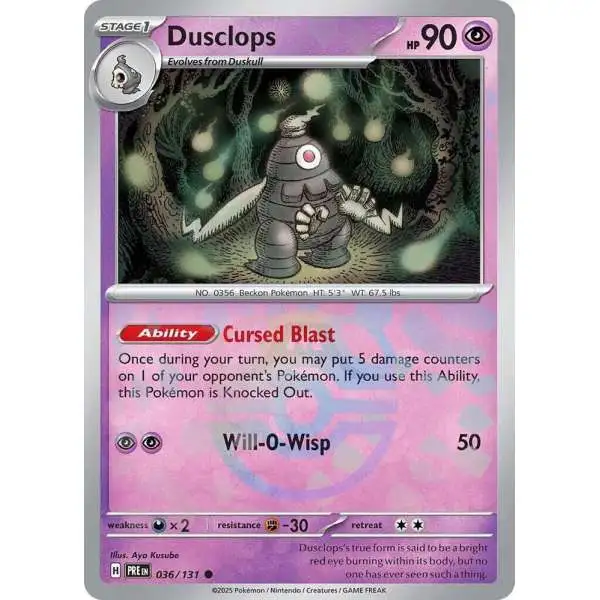 Pokemon Trading Card Game Prismatic Evolutions Common Dusclops #36 [Master Ball Pattern]