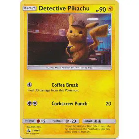 Pokemon Promo Holo Rare Detective Pikachu SM190 [Damage]