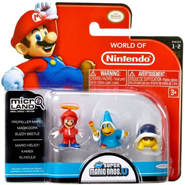 World of Nintendo New Super Mario Bros. U Micro Land Series 2 Propeller Mario, Magikoopa & Buzzy Beetle 1-Inch Mini Figure 3-Pack