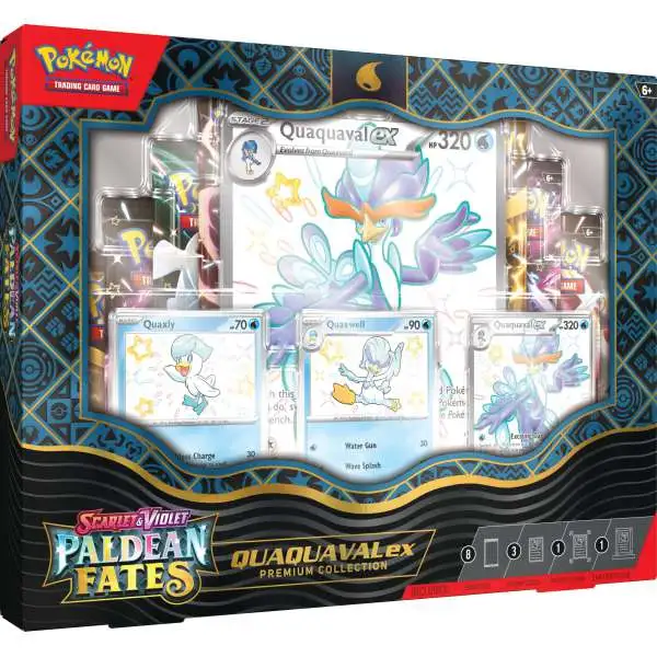 Pokemon Scarlet & Violet Paldean Fates Quaquaval ex Premium Collection [8 Booster Packs, 3 Etched Foil Promo Cards, Oversize Card & More]