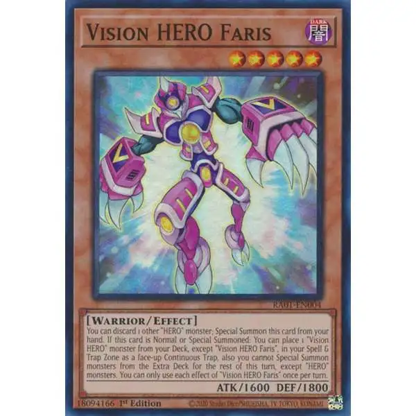YuGiOh Trading Card Game 25th Anniversary Rarity Collection Super Rare Vision HERO Faris RA01-EN004