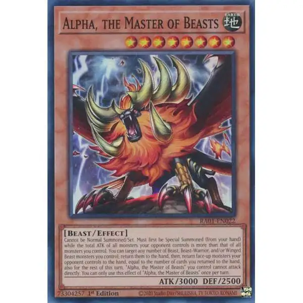 YuGiOh Trading Card Game 25th Anniversary Rarity Collection Platinum Secret Rare Alpha, the Master of Beasts RA01-EN022