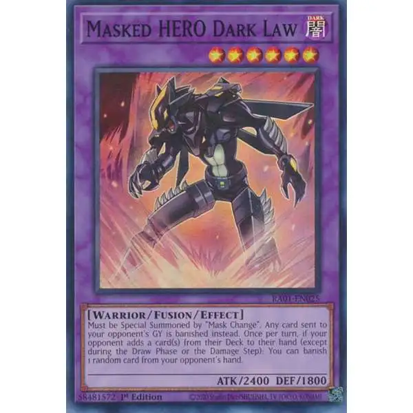 YuGiOh Trading Card Game 25th Anniversary Rarity Collection Quarter Century Secret Rare Masked HERO Dark Law RA01-EN025