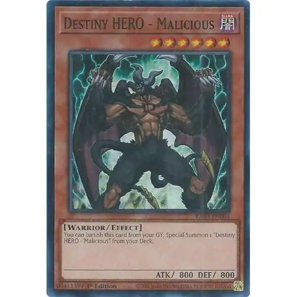 YuGiOh Trading Card Game Quarter Century Bonanza Secret Rare Destiny HERO - Malicious RA03-EN001