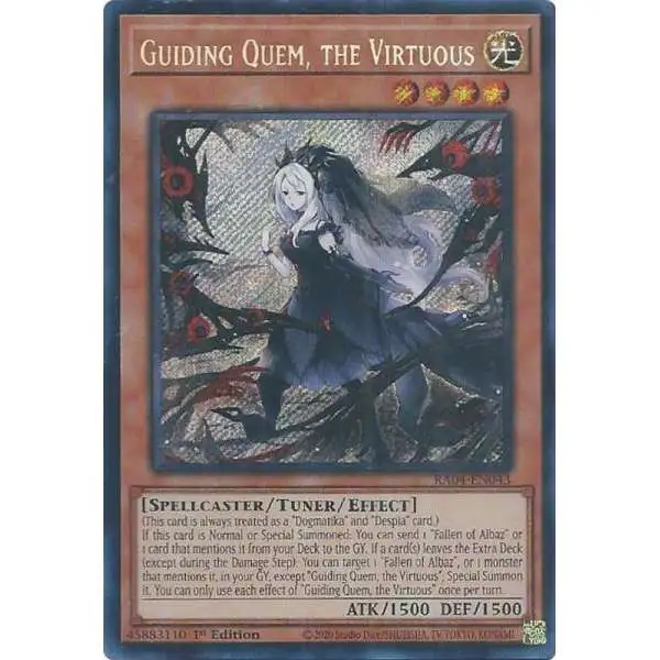 YuGiOh Trading Card Game Quarter Century Stampede Secret Rare Guiding Quem, the Virtuous RA04-EN043