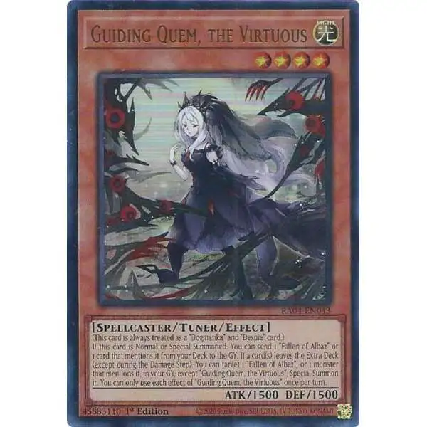 YuGiOh Trading Card Game Quarter Century Stampede Ultra Rare Guiding Quem, the Virtuous RA04-EN043