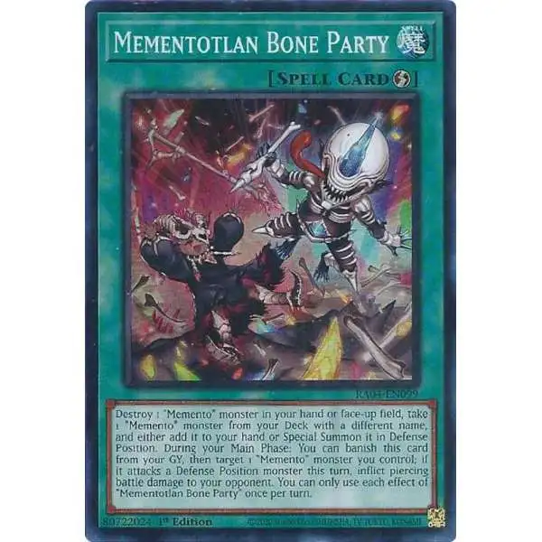 YuGiOh Trading Card Game Quarter Century Stampede Quarter Century Secret Rare Mementotlan Bone Party RA04-EN099