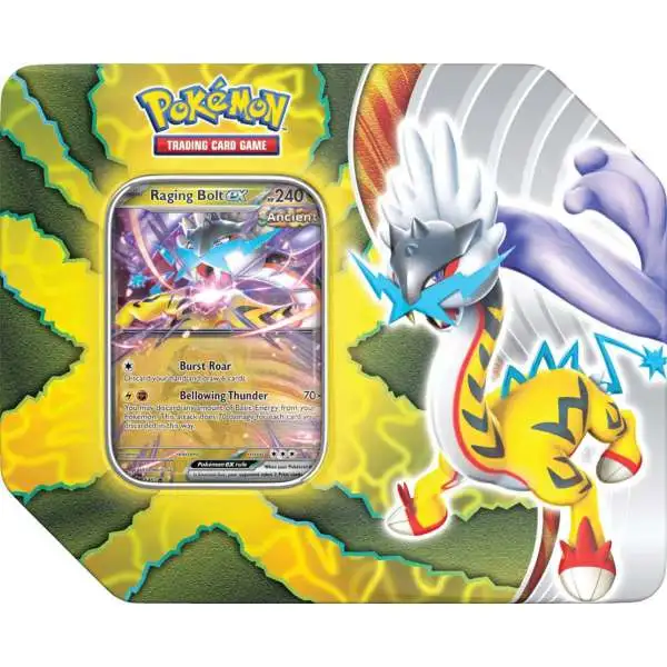 Pokemon Sword & Shield Paradox Destinies Raging Bolt ex Tin Set [5 Booster Packs, Foil Promo Card & More]