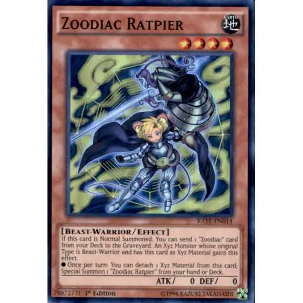 YuGiOh Raging Tempest Super Rare Zoodiac Ratpier RATE-EN014