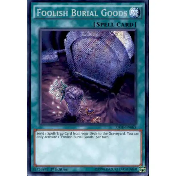 YuGiOh Raging Tempest Secret Rare Foolish Burial Goods RATE-EN065