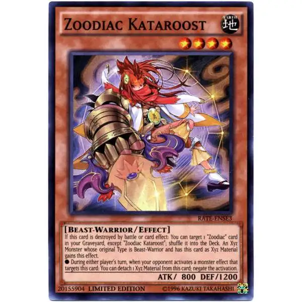 YuGiOh Raging Tempest Super Rare Zoodiac Kataroost RATE-ENSE3
