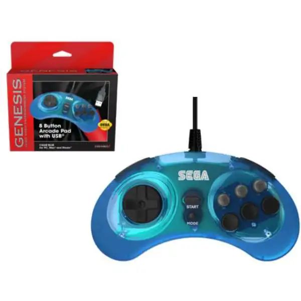 Sega Genesis 8-Button USB Port Controller [Clear Blue]