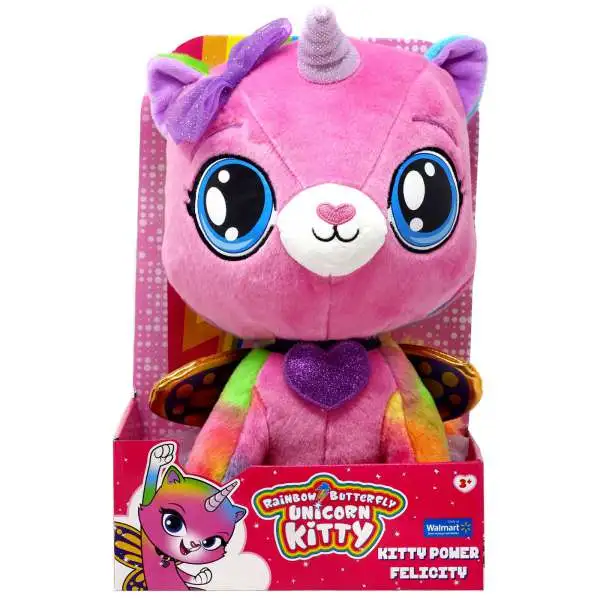 Nickelodeon Rainbow Butterfly Unicorn Kitty Kitty Power Felicity 14-Inch Plush [with Bow]