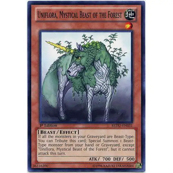 yugioh animal cards Trading Card Game Return of the Duelist Single Card Common Uniflora, Mystical Beast of the Forest REDU-EN031 inflice the difference as Battle Damage to your opponents Life Points. YuGiOh Trading Card Game The