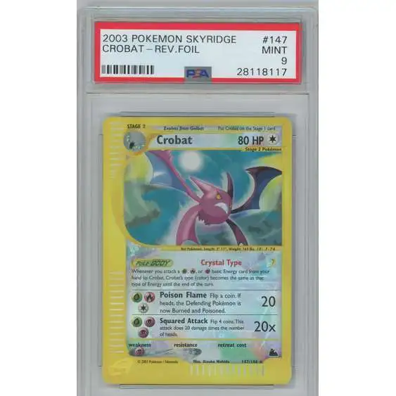 Pokemon Skyridge Crobat Rare Holo Graded Card 147 Reverse PSA 9
